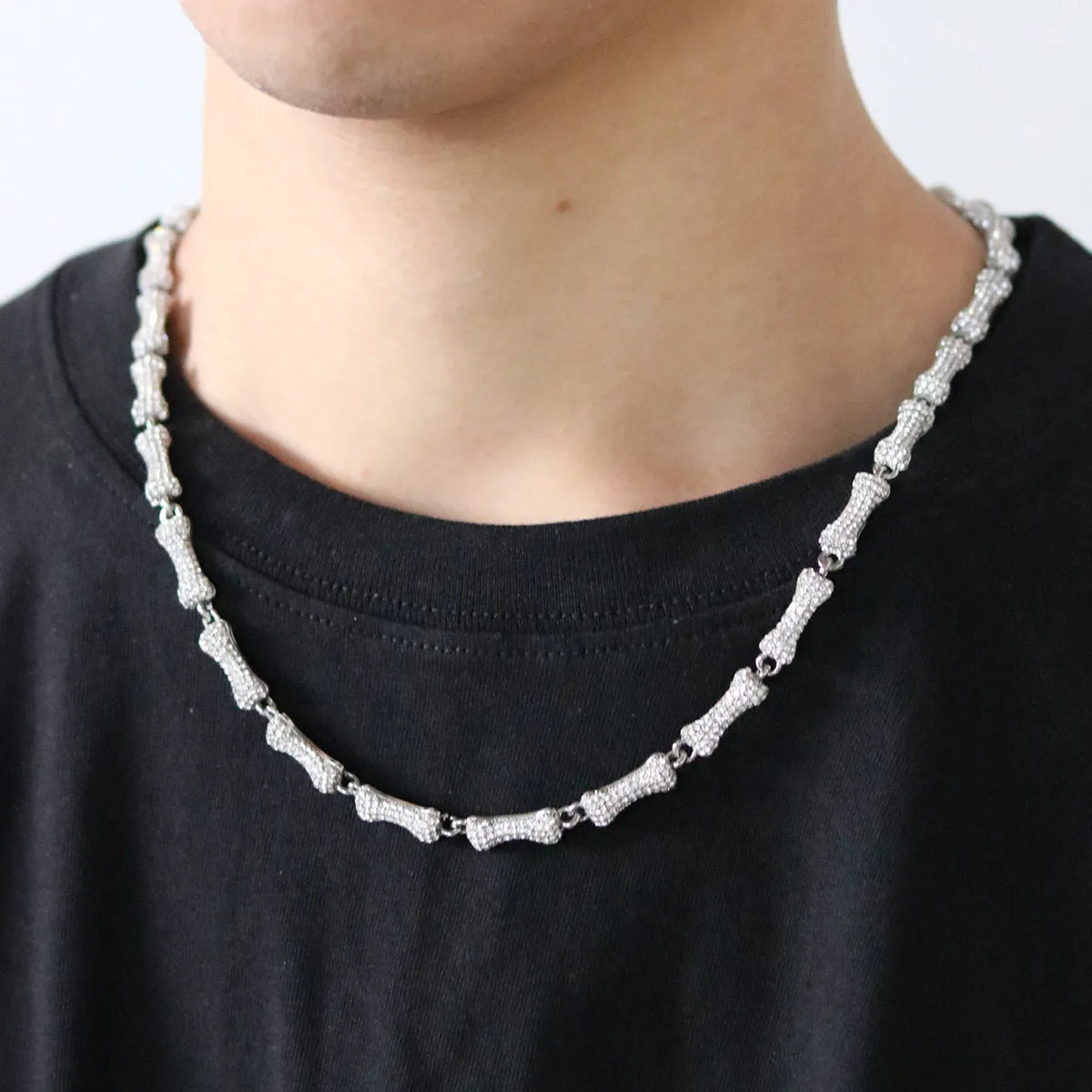 Exaggerated Trendy Personality Trendy Models Full Of Drill Bones Hip-Hop Necklace Men And Cuban Chain Clavicle Chain