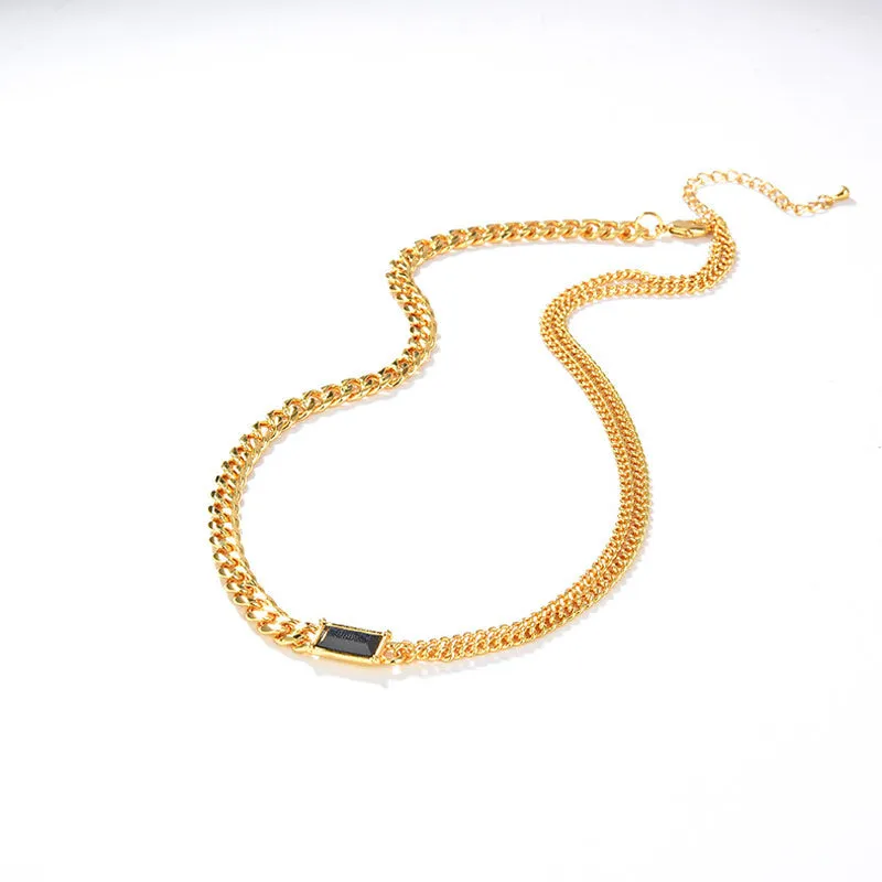 Eye-Catching Rhinestone Inlaid Chunky Chain Necklace - Gold