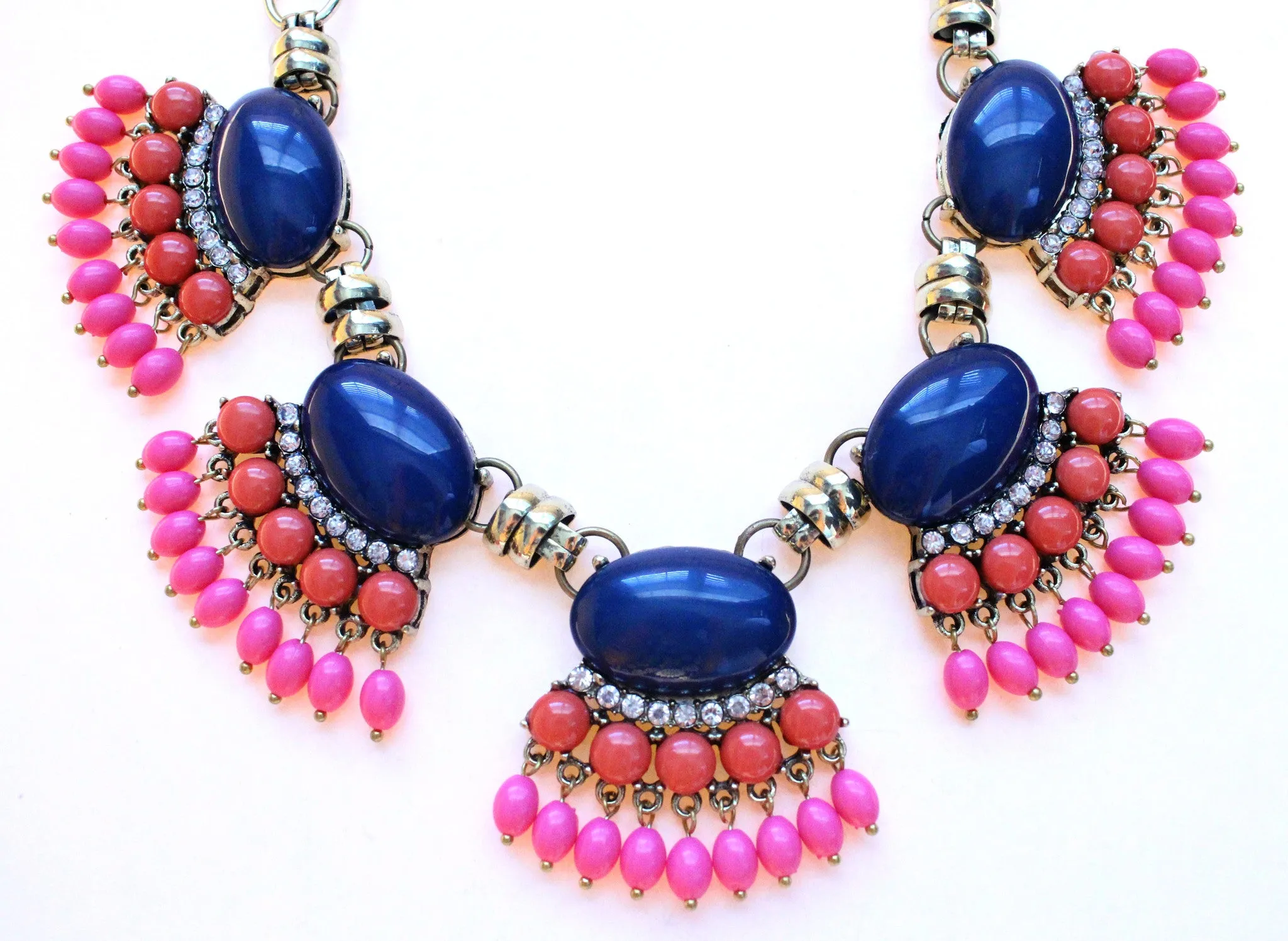 Fan Fringe Statement Necklace- Navy