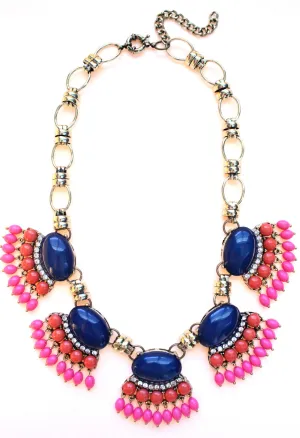 Fan Fringe Statement Necklace- Navy