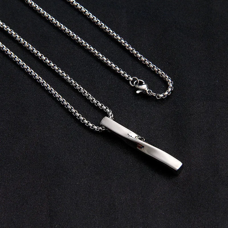 Fashion New Black Rectangle Pendant Necklace Men Trendy Simple Stainless Steel Chain Men Necklace Jewelry Gift