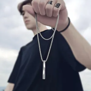 Fashion New Black Rectangle Pendant Necklace Men Trendy Simple Stainless Steel Chain Men Necklace Jewelry Gift