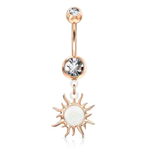 Flaming Opal Sunburst Belly Dangle with Rose Gold Plating