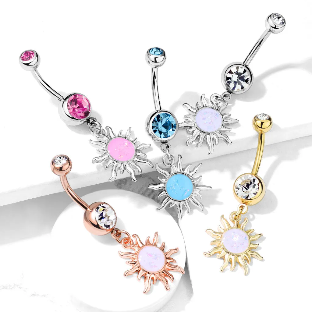 Flaming Opal Sunburst Belly Dangle with Rose Gold Plating