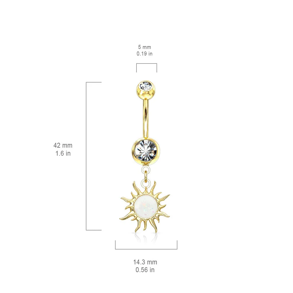 Flaming Opal Sunburst Belly Dangle with Rose Gold Plating