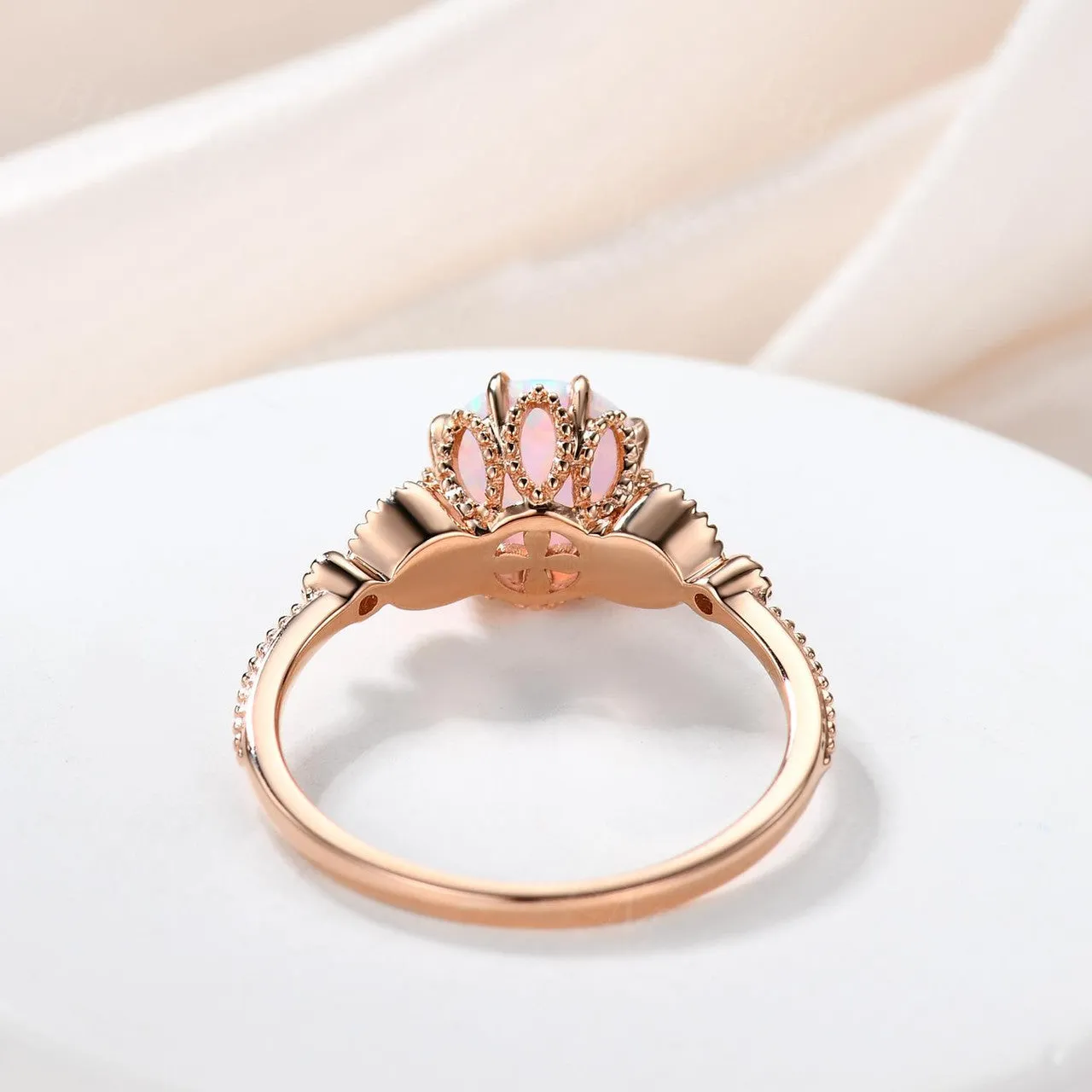 Floral Opal Solitaire Engagement Ring Rose Gold Antique