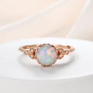 Floral Opal Solitaire Engagement Ring Rose Gold Antique