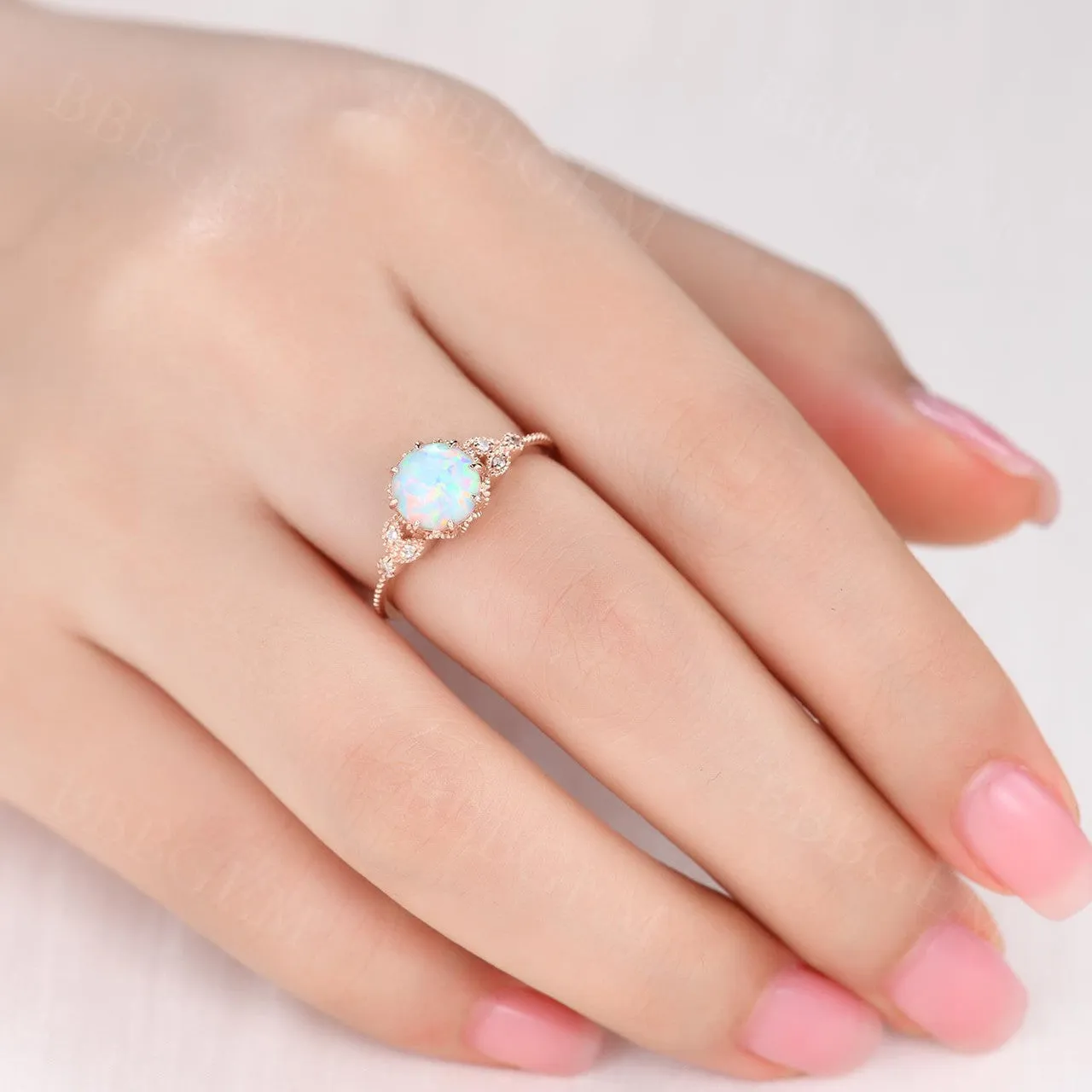 Floral Opal Solitaire Engagement Ring Rose Gold Antique