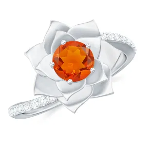 Flower Inspired Fire Opal Engagement Ring with Diamond