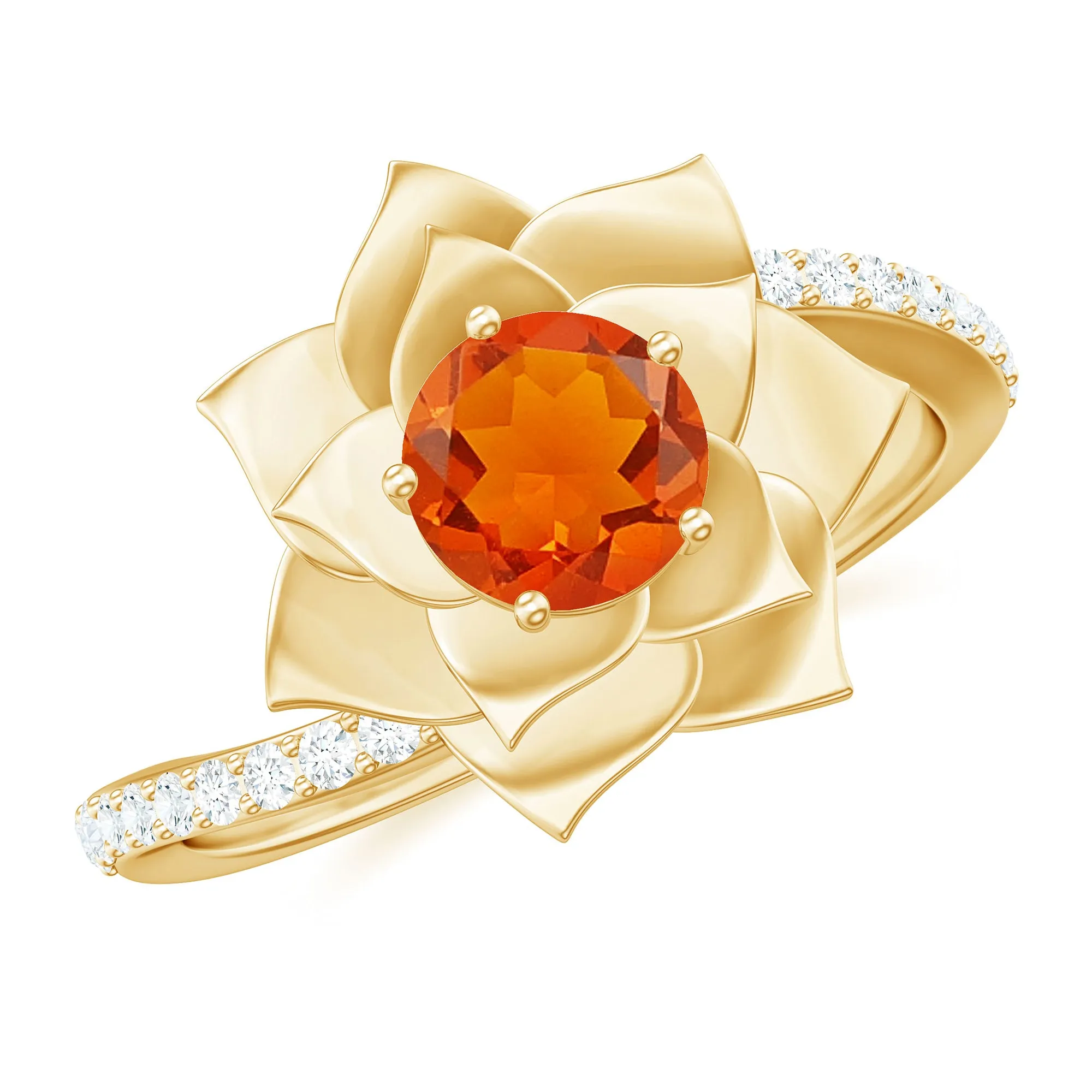 Flower Inspired Fire Opal Engagement Ring with Diamond