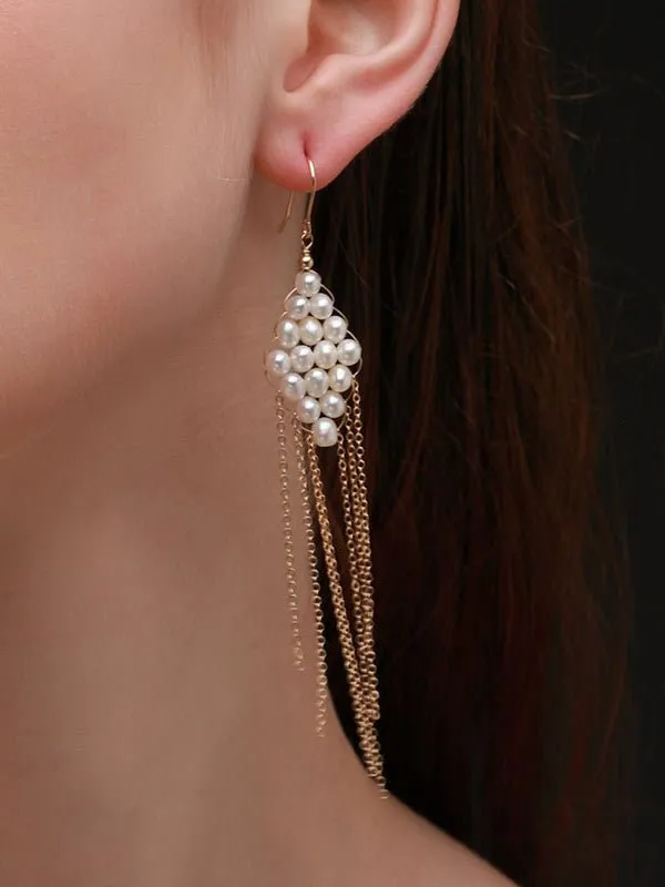 Flowing Bead Series Diamond Fringe Earrings