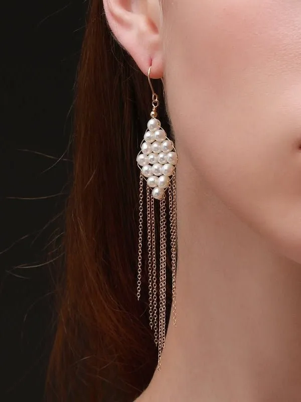 Flowing Bead Series Diamond Fringe Earrings