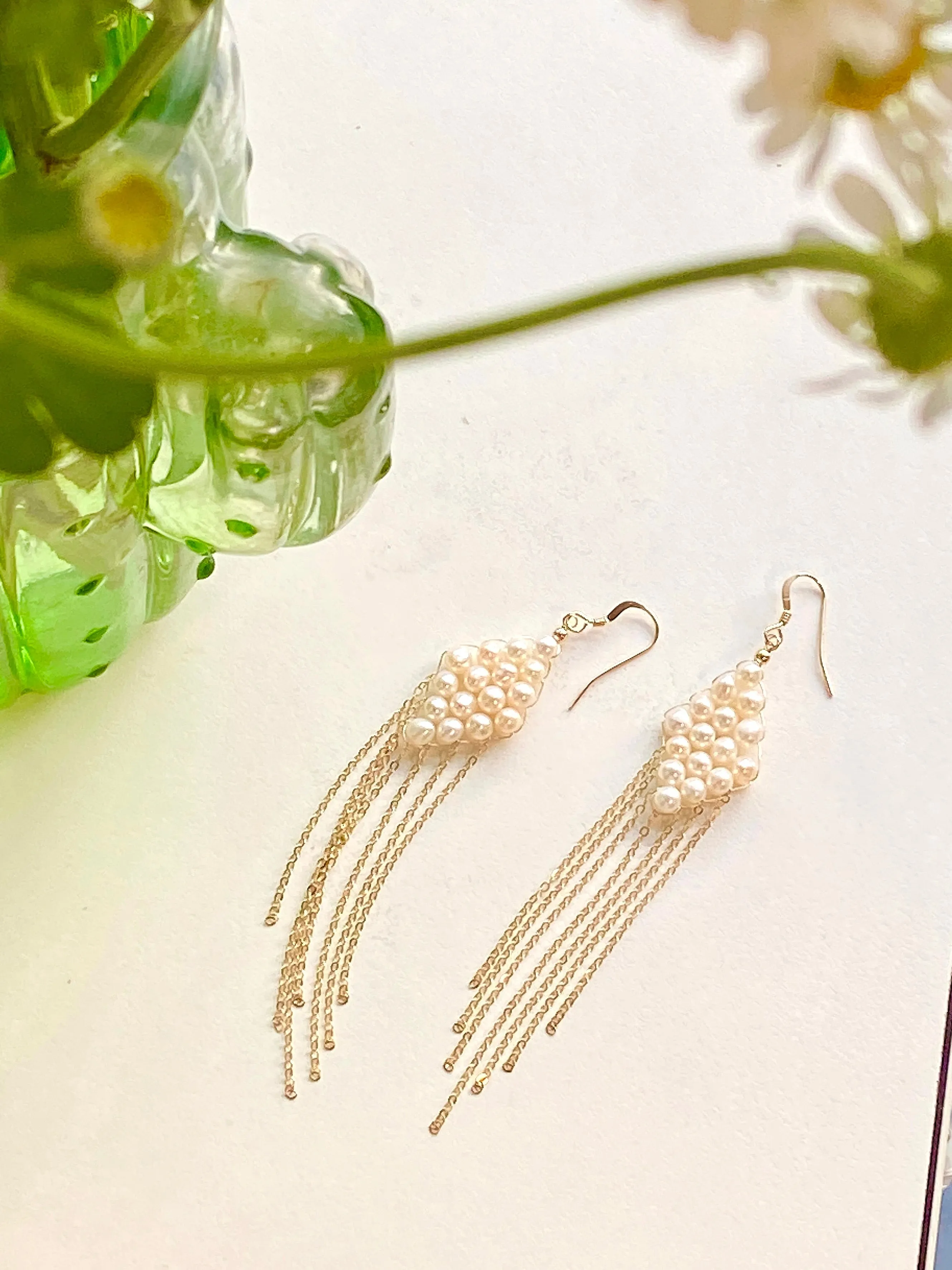 Flowing Bead Series Diamond Fringe Earrings