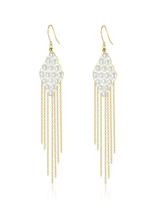 Flowing Bead Series Diamond Fringe Earrings