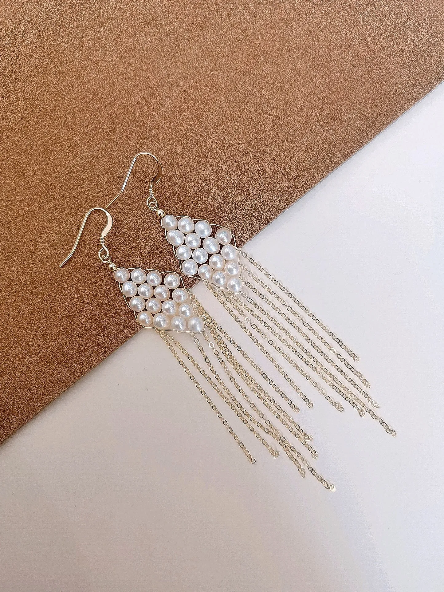 Flowing Bead Series Diamond Fringe Earrings