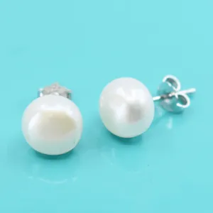 Freshwater Pearl Stud Earrings, Large, 10mm, Sterling Silver