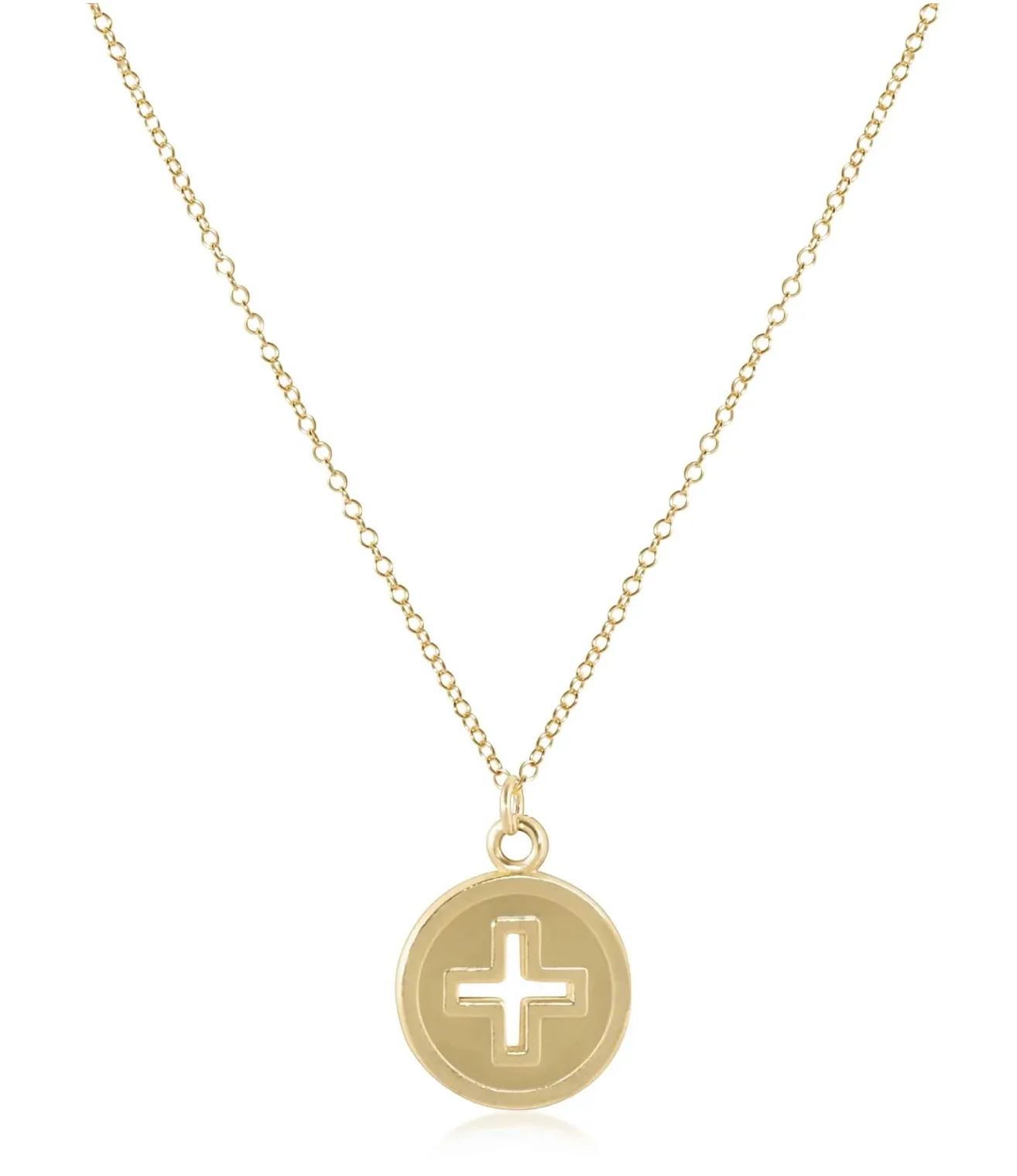 Gold 16" Necklace - White Signature Cross Disc Charm