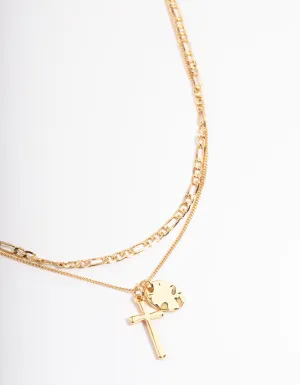 Gold Plated Cross & Figaro Layered Necklace