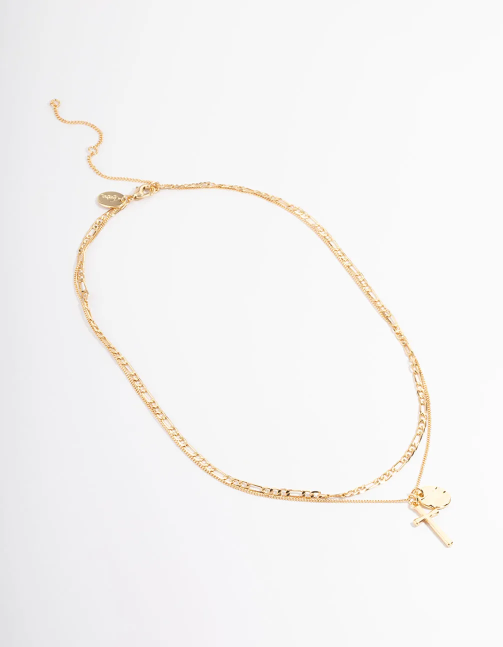 Gold Plated Cross & Figaro Layered Necklace