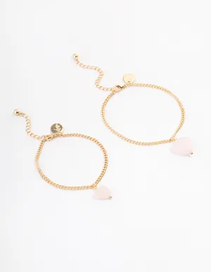 Gold Plated Rose Quartz Heart Bracelet Pack