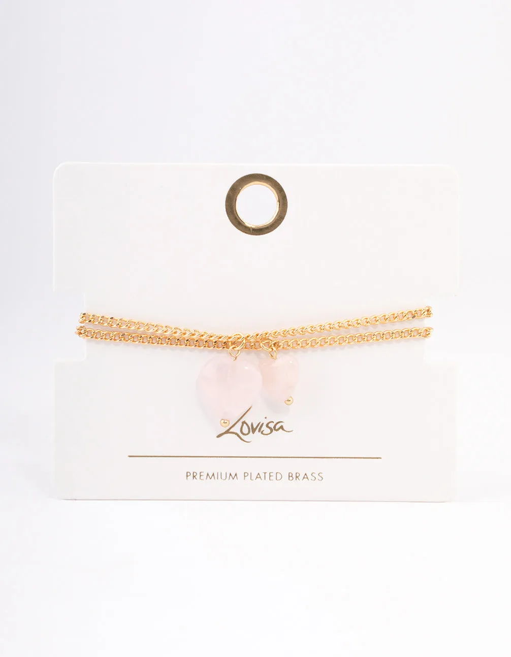 Gold Plated Rose Quartz Heart Bracelet Pack