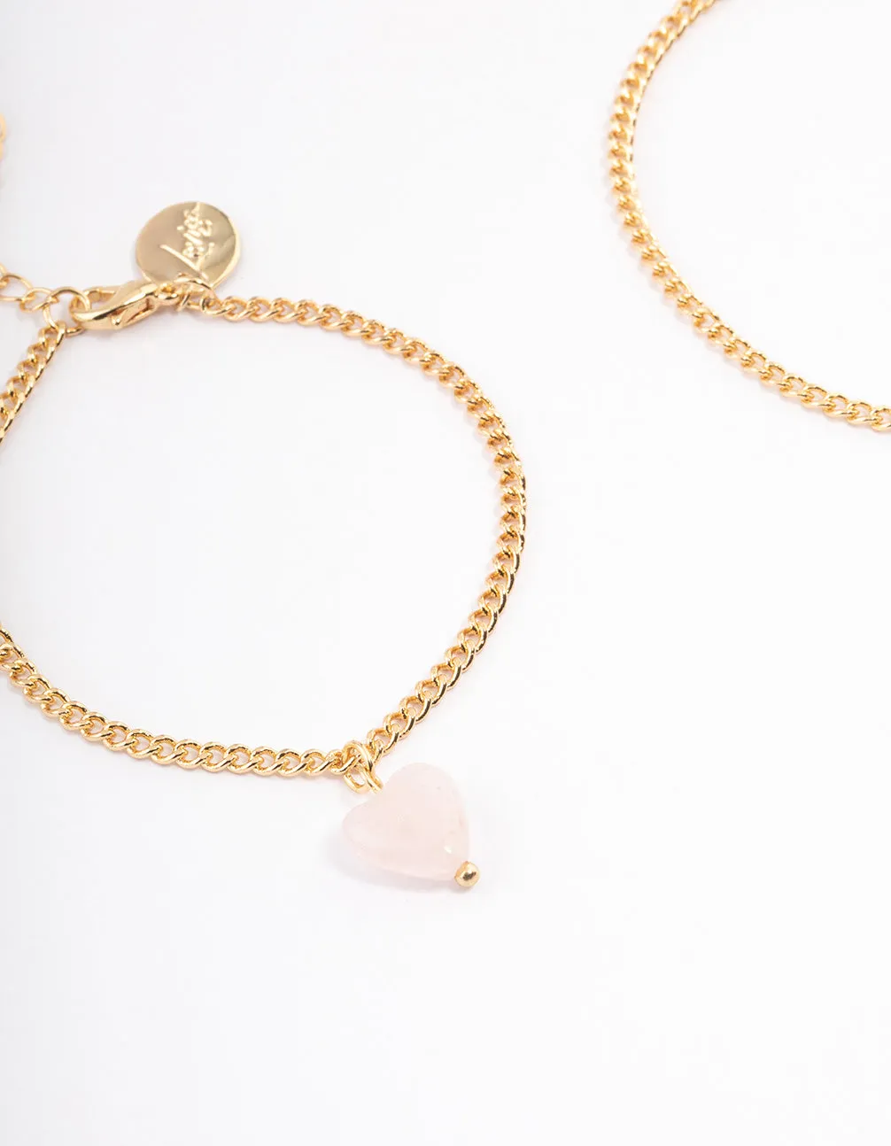 Gold Plated Rose Quartz Heart Bracelet Pack