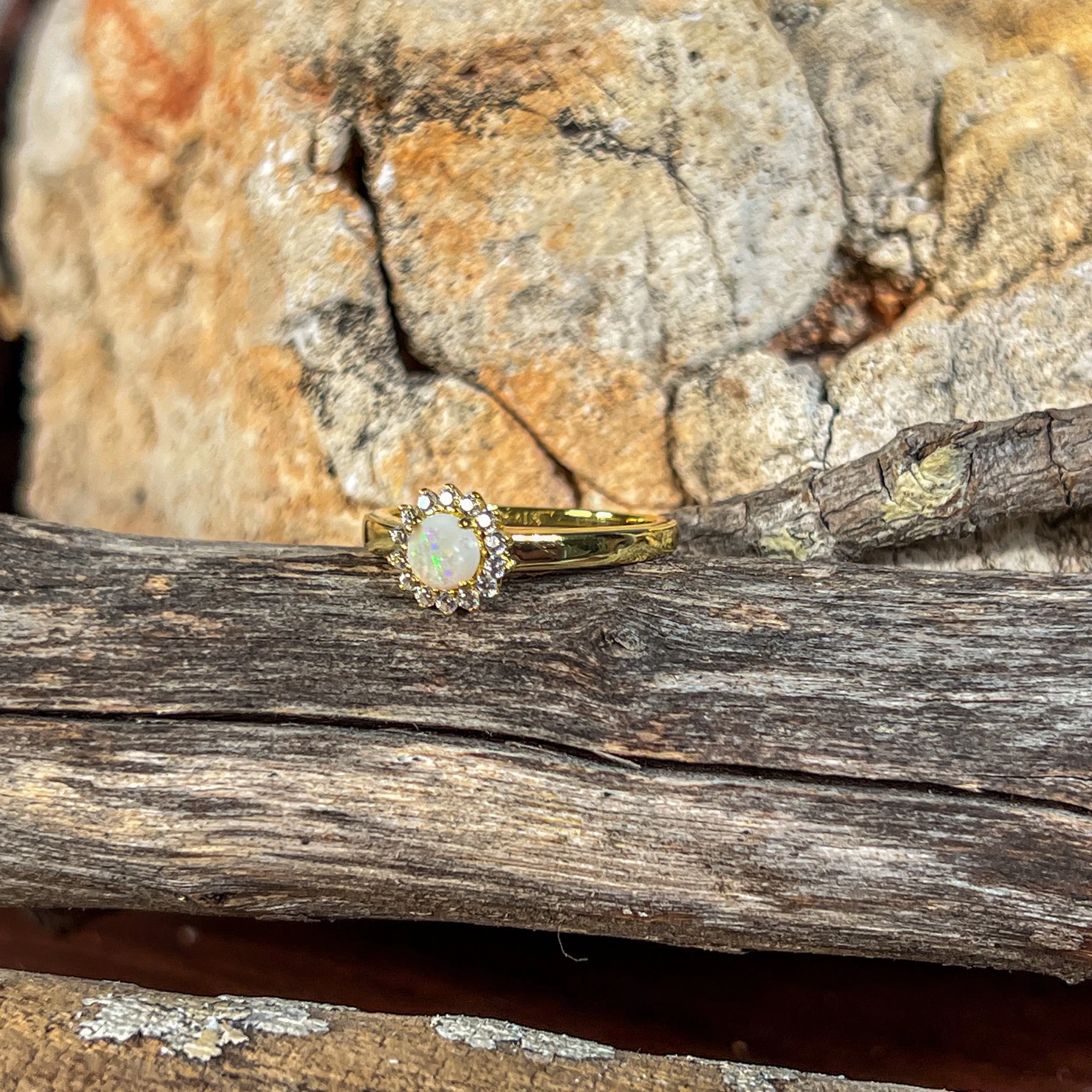 Gold plated silver small cluster 5mm White Opal ring