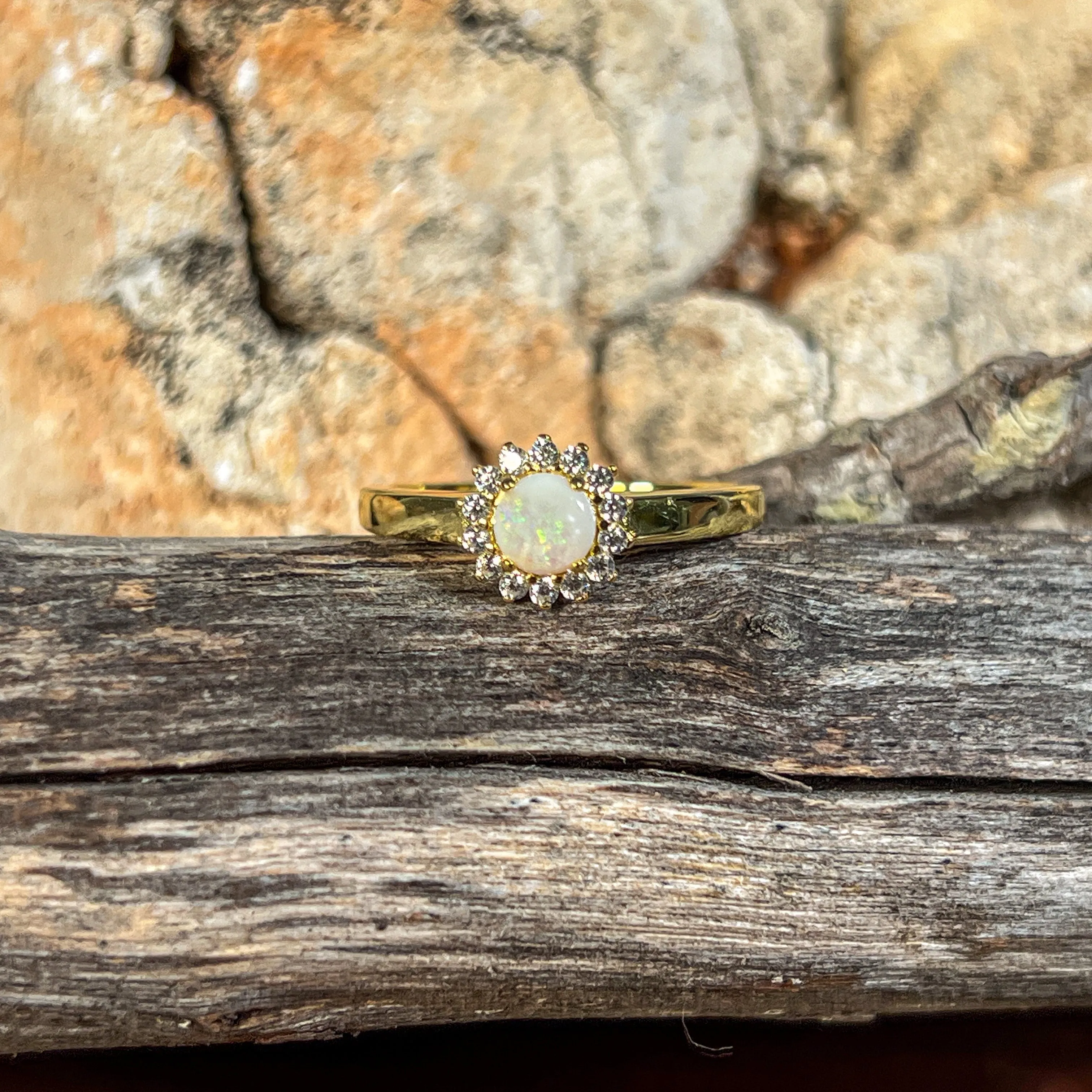 Gold plated silver small cluster 5mm White Opal ring