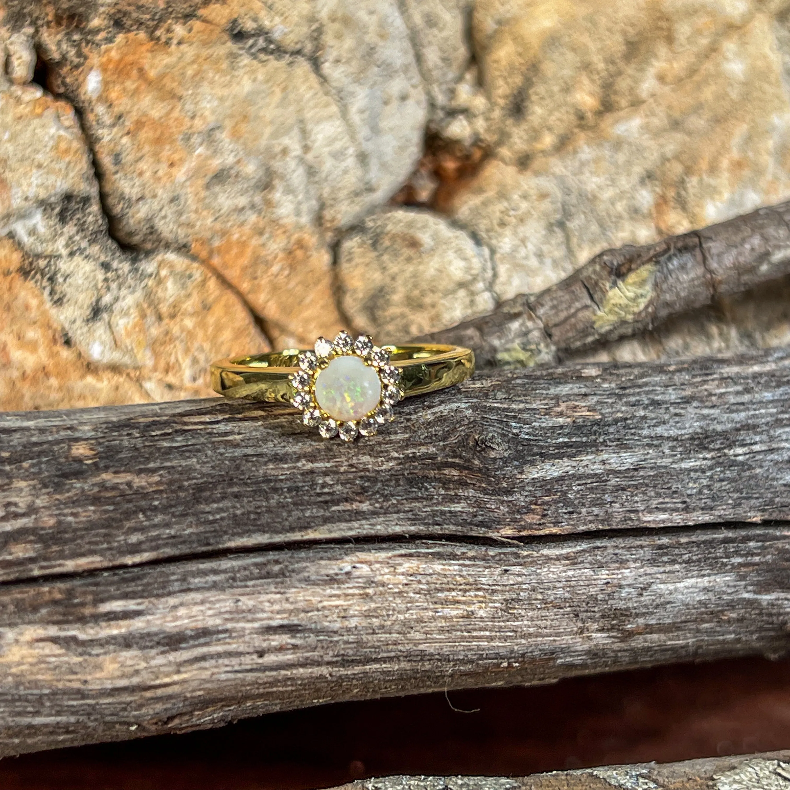 Gold plated silver small cluster 5mm White Opal ring