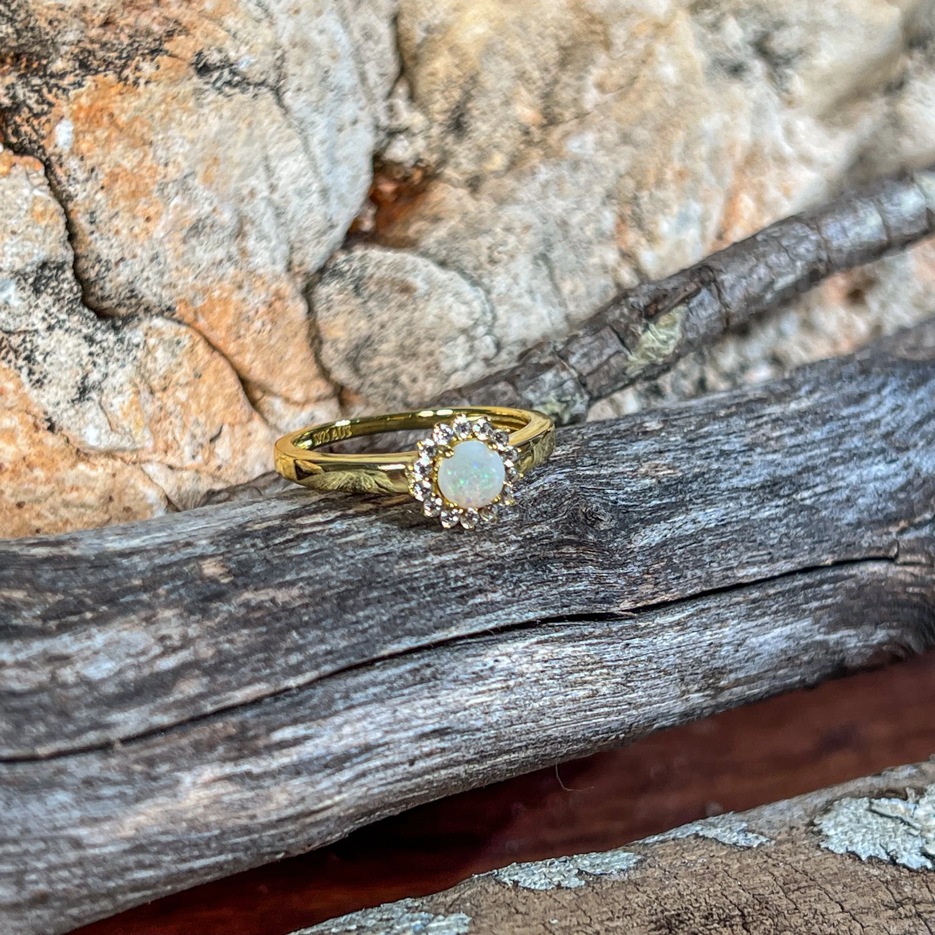 Gold plated silver small cluster 5mm White Opal ring