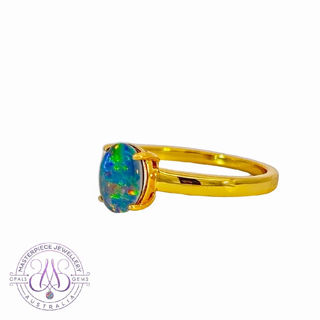 Gold Plated silver solitaire 8x6mm Opal triplet ring