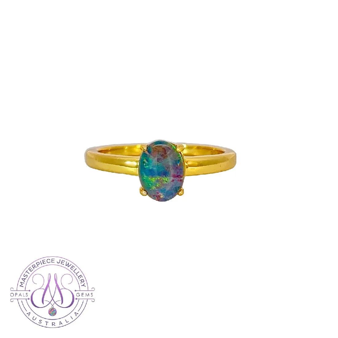 Gold Plated silver solitaire 8x6mm Opal triplet ring