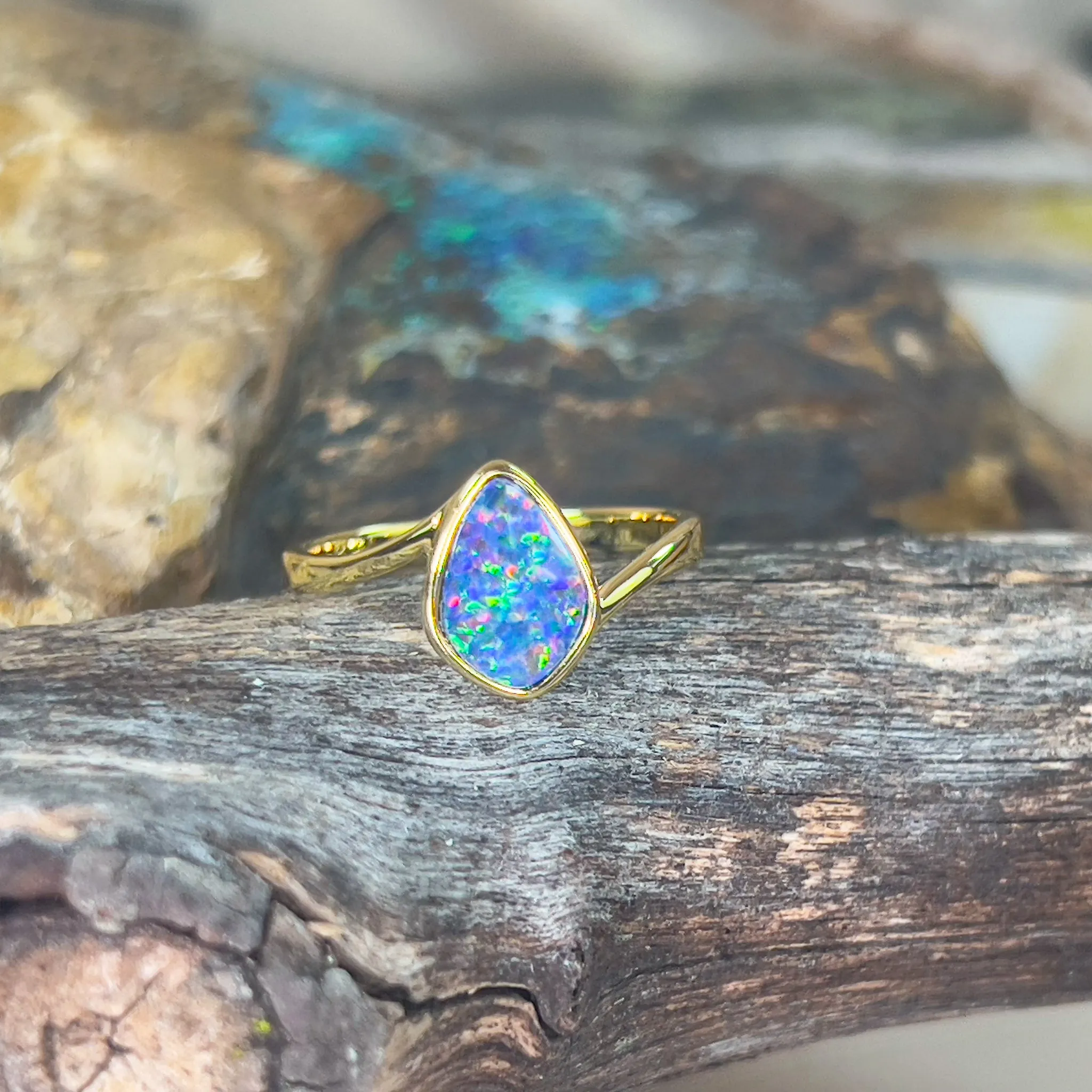 Gold plated sterling silver opal doublet ring