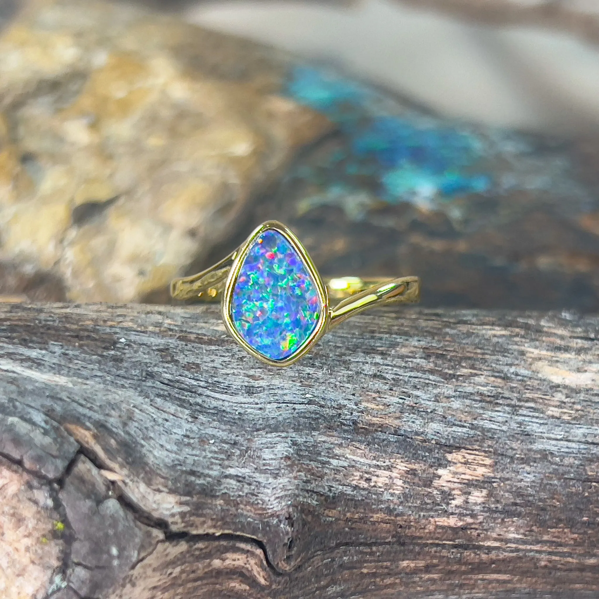 Gold plated sterling silver opal doublet ring