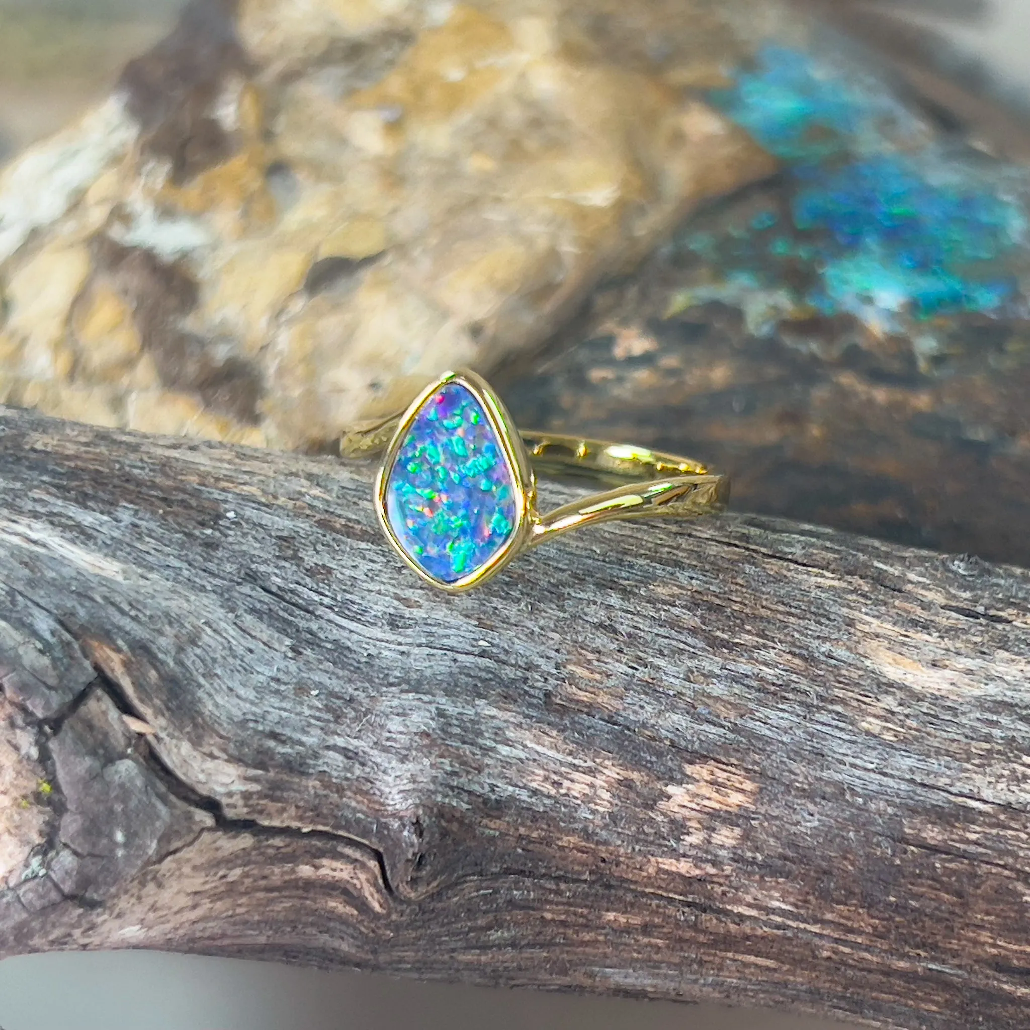 Gold plated sterling silver opal doublet ring