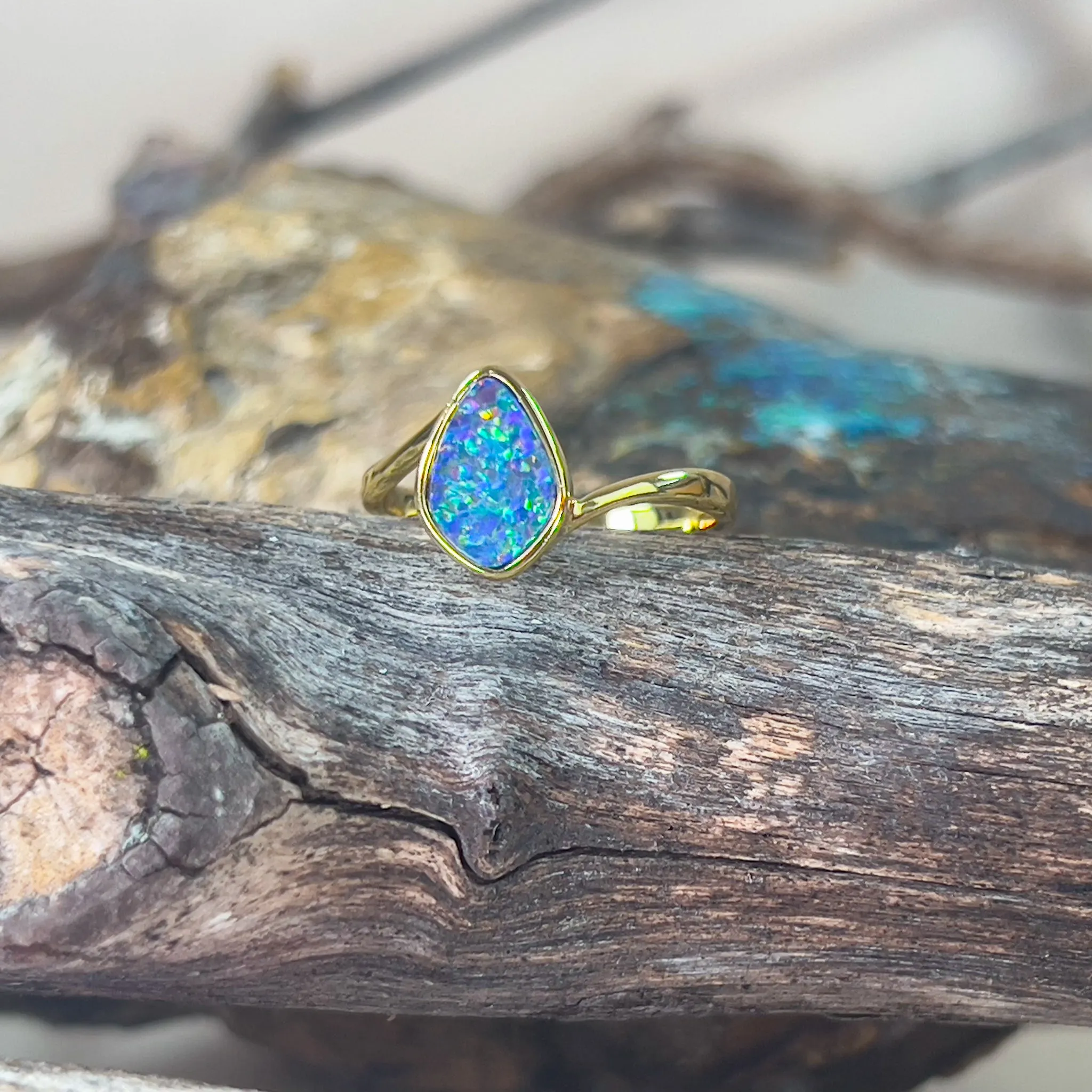 Gold plated sterling silver opal doublet ring