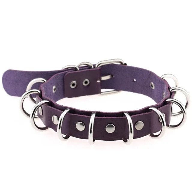 Gothic PU Leather Punk Rock Metal Buckle Torques Choker