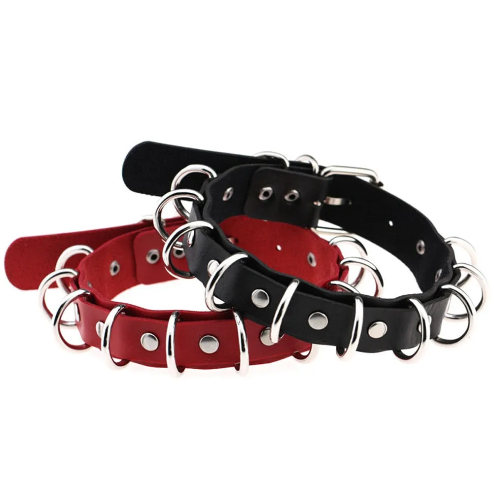 Gothic PU Leather Punk Rock Metal Buckle Torques Choker