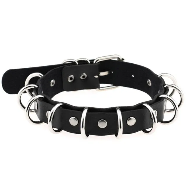 Gothic PU Leather Punk Rock Metal Buckle Torques Choker