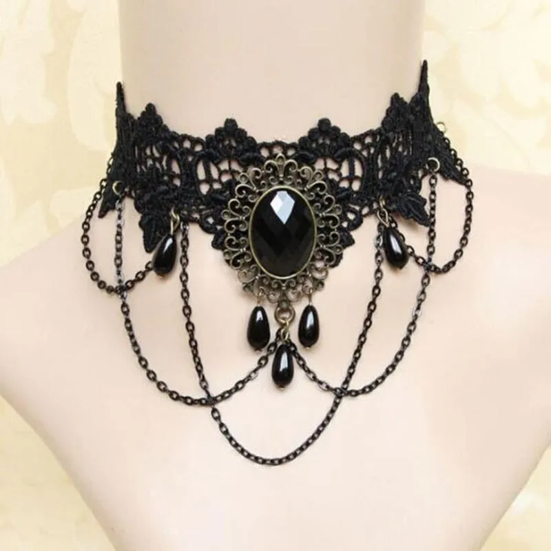 Gothic Punk Lace Choker Necklace For Women Fashion Retro Clavicle Chain Halloween Collar Choker Steampunk Jewelry Gift for Girl