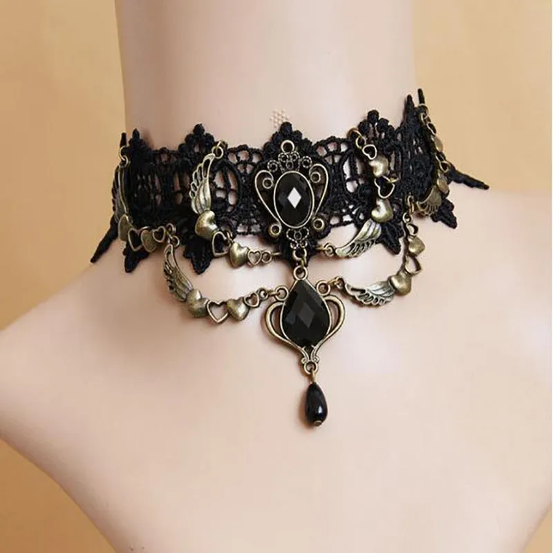 Gothic Punk Lace Choker Necklace For Women Fashion Retro Clavicle Chain Halloween Collar Choker Steampunk Jewelry Gift for Girl