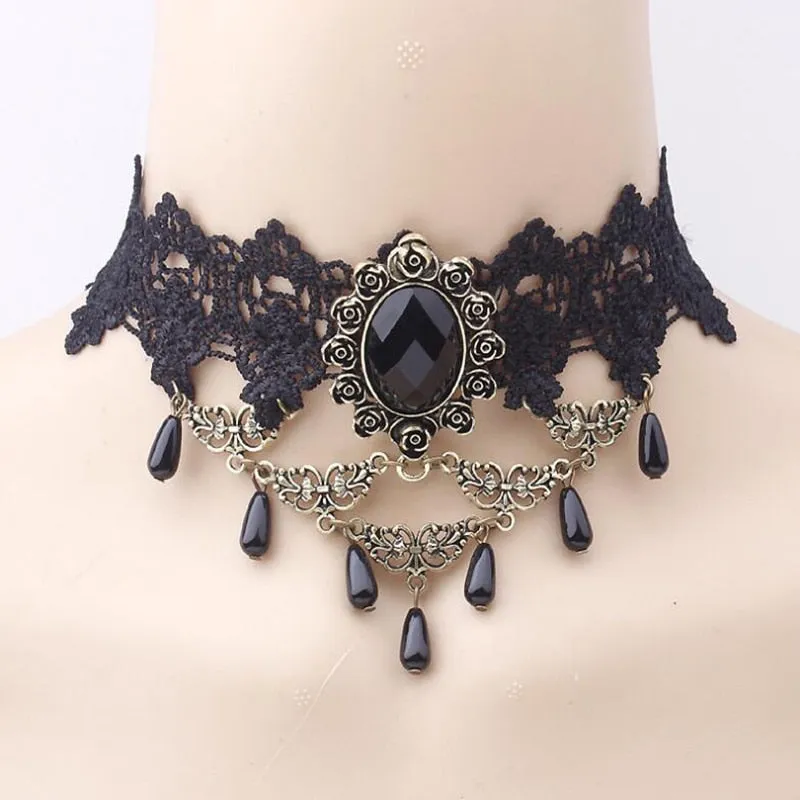 Gothic Punk Lace Choker Necklace For Women Fashion Retro Clavicle Chain Halloween Collar Choker Steampunk Jewelry Gift for Girl