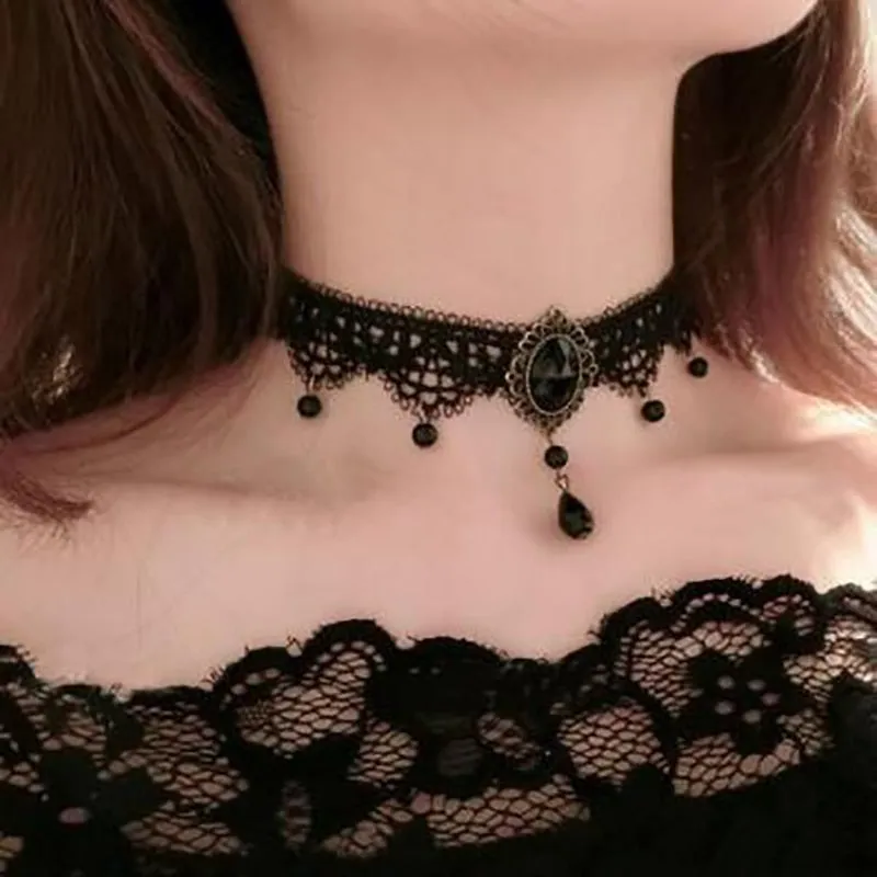 Gothic Punk Lace Choker Necklace For Women Fashion Retro Clavicle Chain Halloween Collar Choker Steampunk Jewelry Gift for Girl