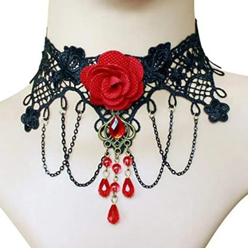 Gothic Punk Lace Choker Necklace For Women Fashion Retro Clavicle Chain Halloween Collar Choker Steampunk Jewelry Gift for Girl