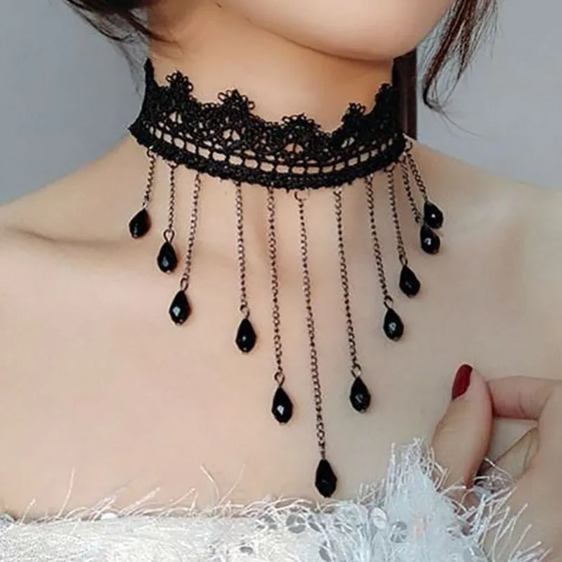 Gothic Punk Lace Choker Necklace For Women Fashion Retro Clavicle Chain Halloween Collar Choker Steampunk Jewelry Gift for Girl