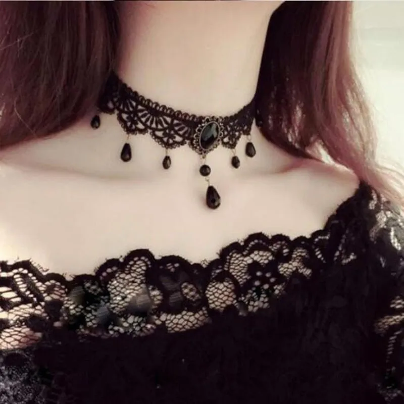 Gothic Punk Lace Choker Necklace For Women Fashion Retro Clavicle Chain Halloween Collar Choker Steampunk Jewelry Gift for Girl