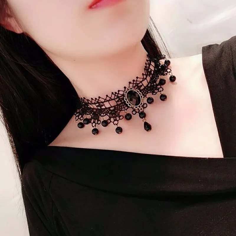 Gothic Punk Lace Choker Necklace For Women Fashion Retro Clavicle Chain Halloween Collar Choker Steampunk Jewelry Gift for Girl