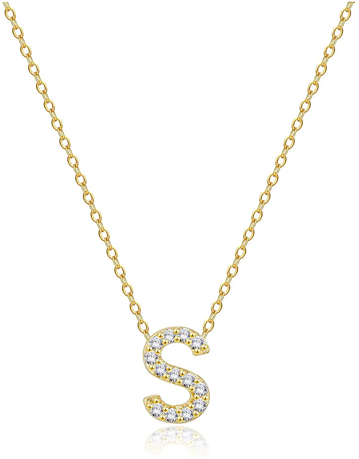 Graduation Gifts for Women Girls,925 Sterling Silver 18K Yellow Gold Plated Initial Chain Necklace | Letter Pendant Necklaces for Women Girls