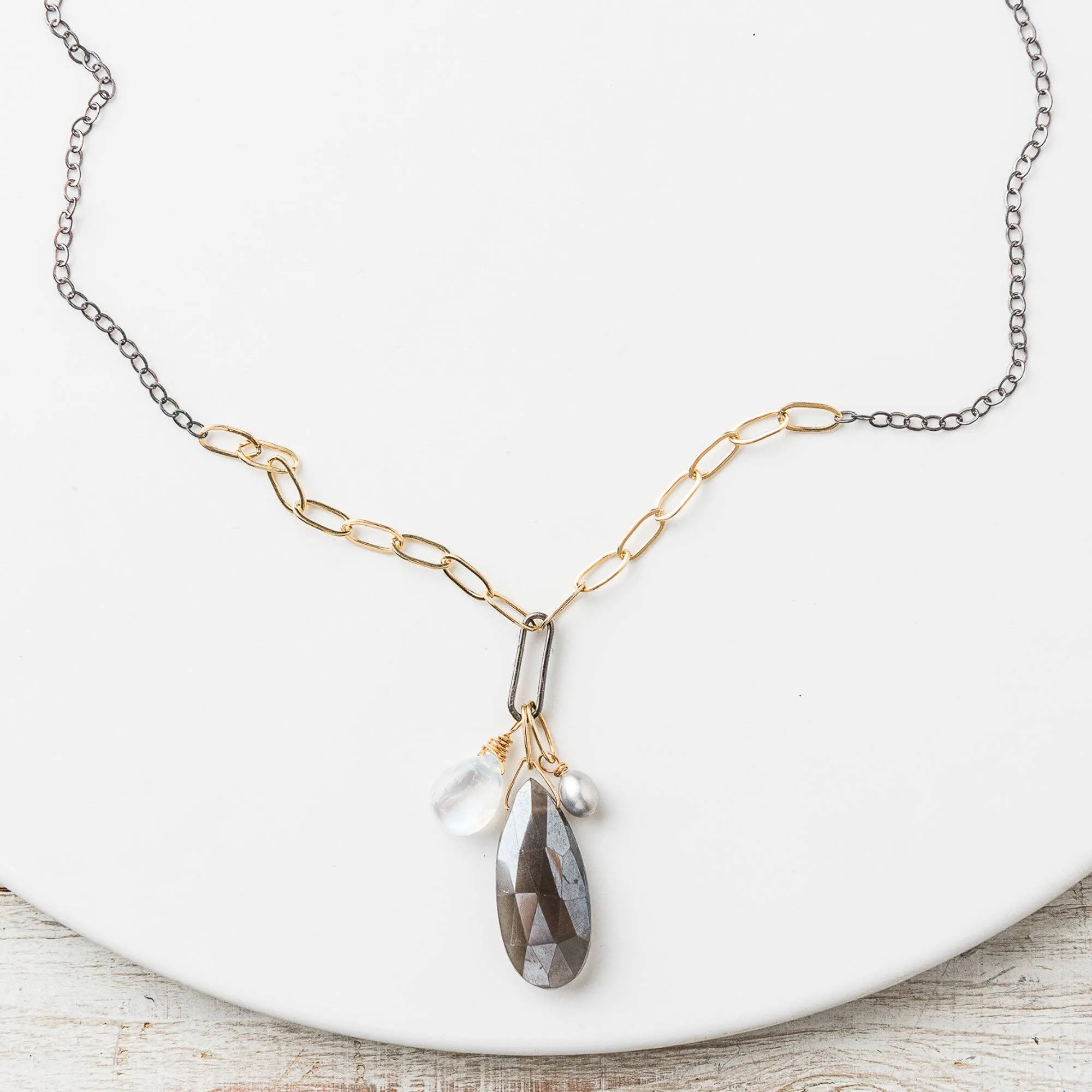 Gray Moonstone Pear Cluster Necklace