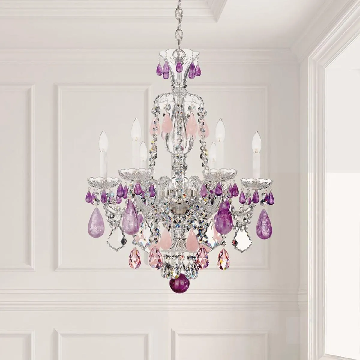 Hamilton Rock Crystal 6 Light Silver Chandelier with Clear Rock Crystals